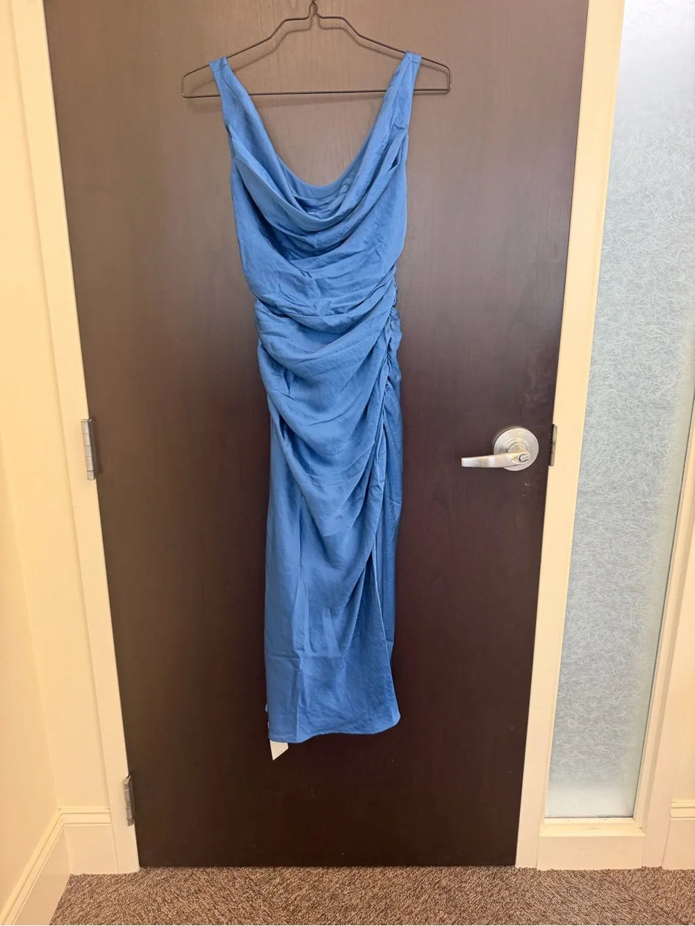 NWT Abercrombie & Fitch Blue Cowl Neck Maxi Dress with High Slit Size XS Petite